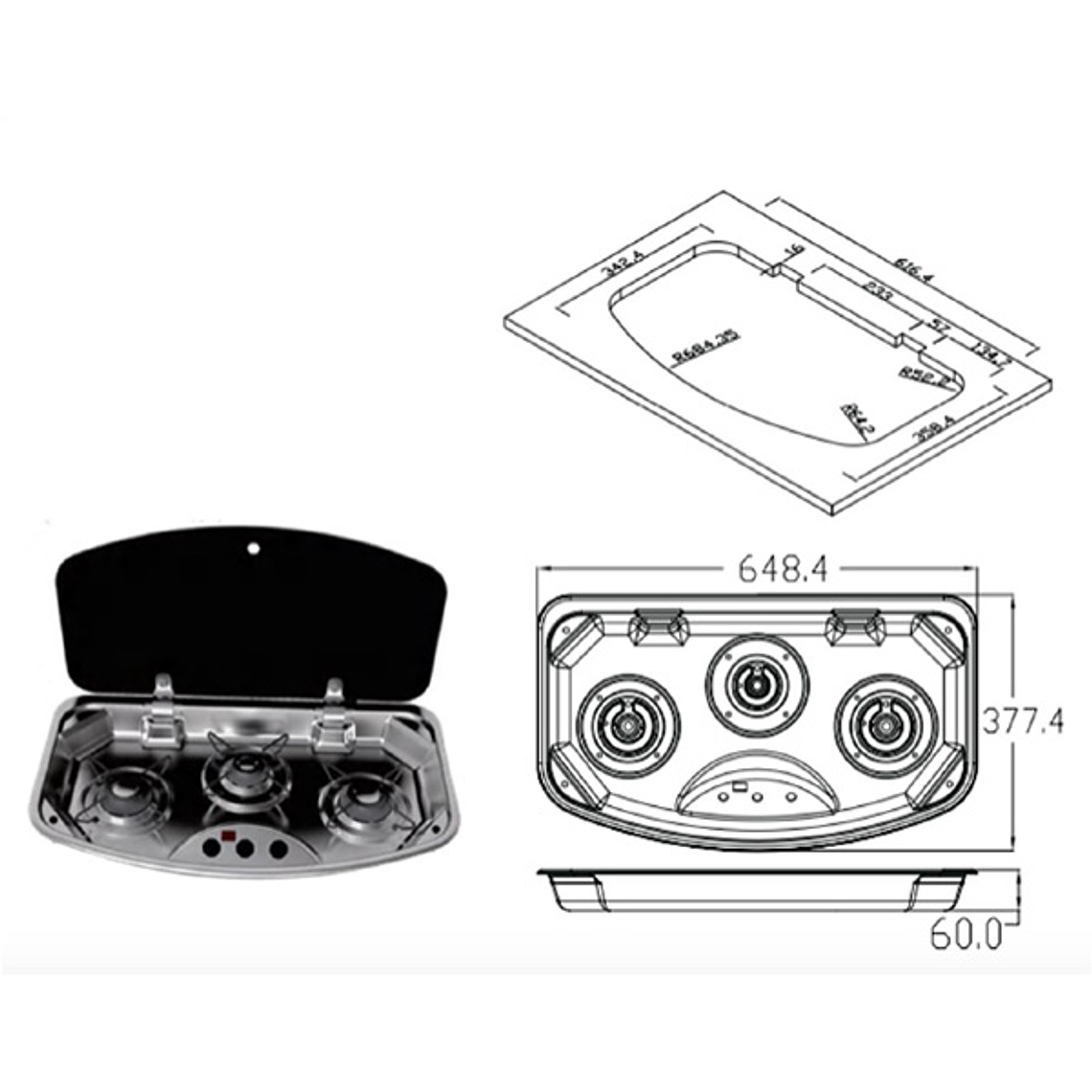 3-BURNER STOVE WITH GLASS LID 1