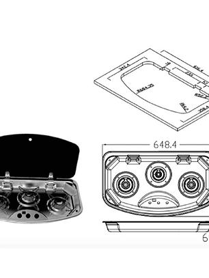 COCINA 3 QUEMADORES CON TAPA DE VIDRIO