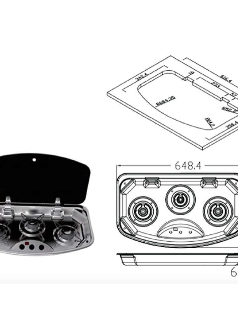 COCINA 3 QUEMADORES CON TAPA DE VIDRIO 1