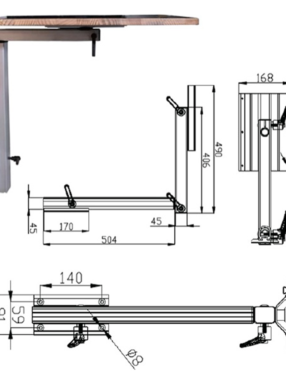 L-shaped folding bamboo table 1