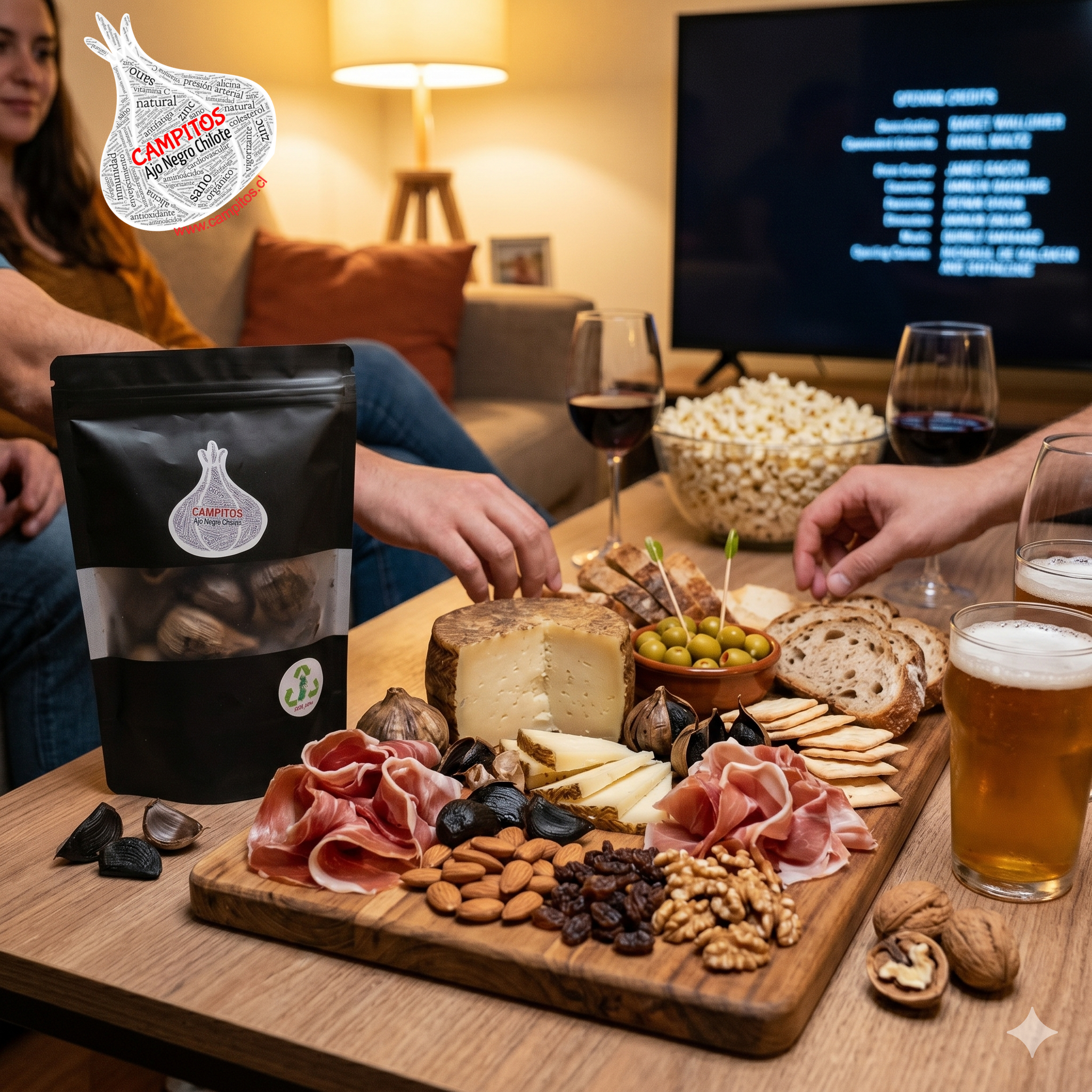 🧀 Tabla de picoteo con Campitos ajo negro chilote