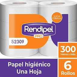 52309 Papel Higiénico Gofrado Rendipel Pro 6 Rollos x 300 mts
