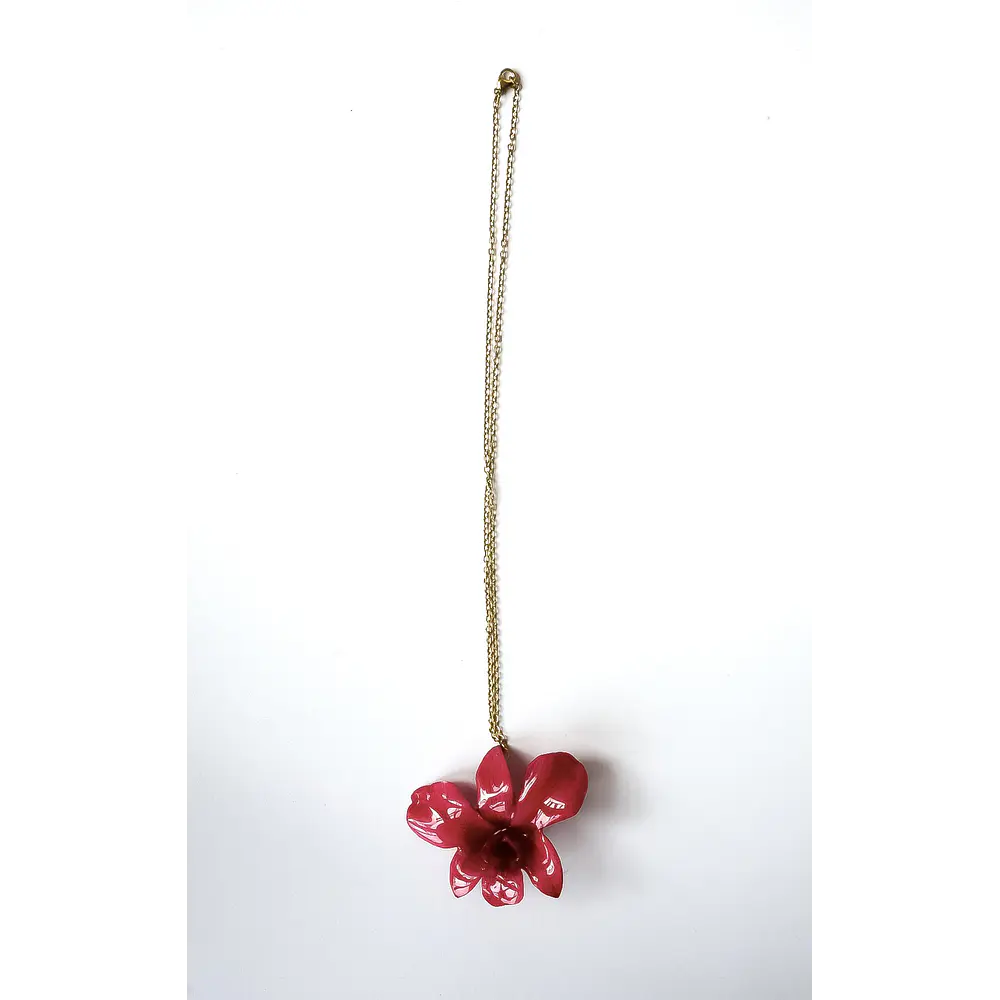 Collar Orquídea Frambuesa Natural - Encapsulada en Resina