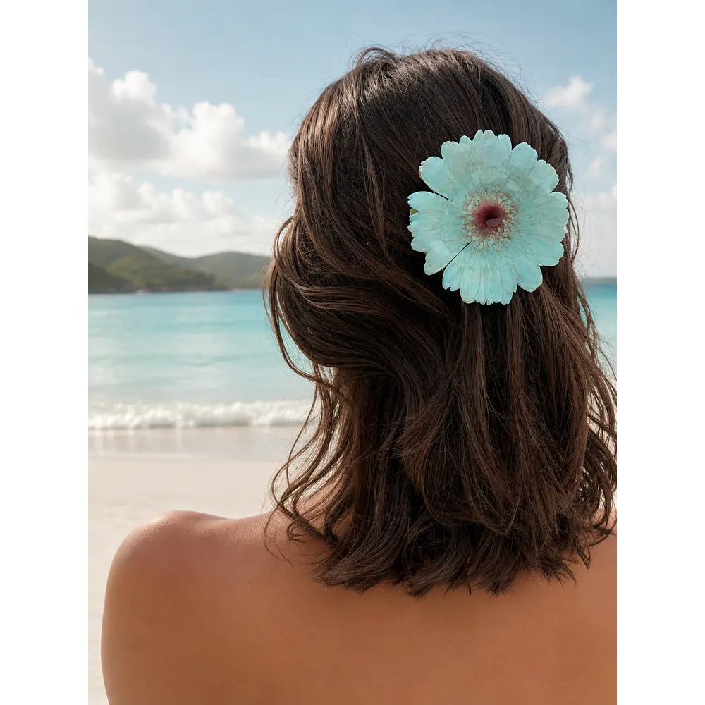 Pinche Gerbera Celeste en Resina