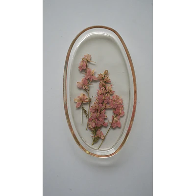 Joyero Ovalado de Resina con Flores Delphinium Naturales