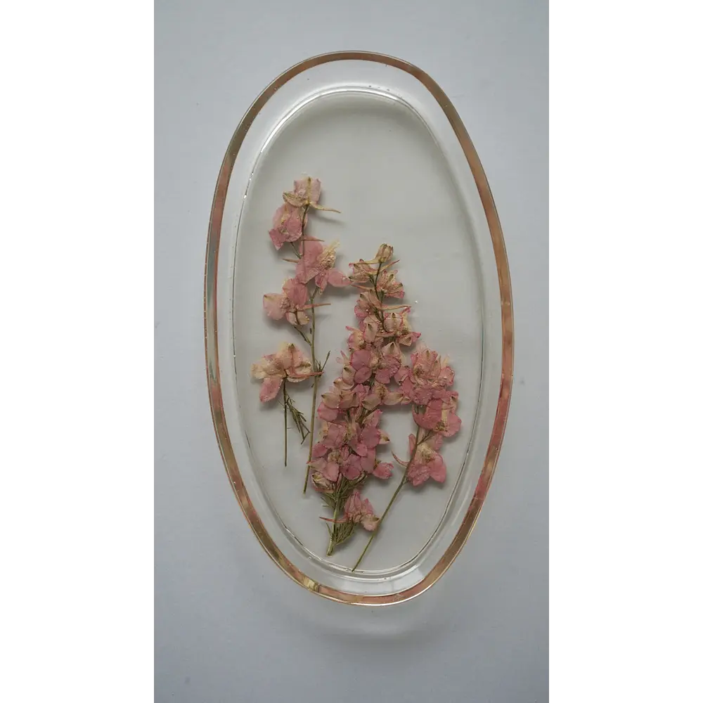 Joyero Ovalado de Resina con Flores Delphinium Naturales