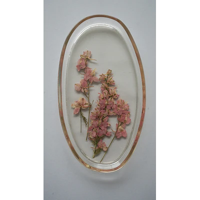 Joyero Ovalado de Resina con Flores Delphinium Naturales