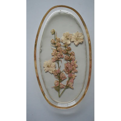 Joyero Ovalado de Resina con Flores Delphinium Rosado Claro