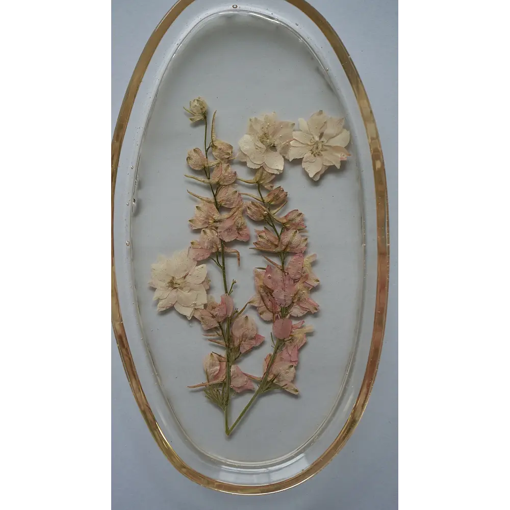 Joyero Ovalado de Resina con Flores Delphinium Rosado Claro