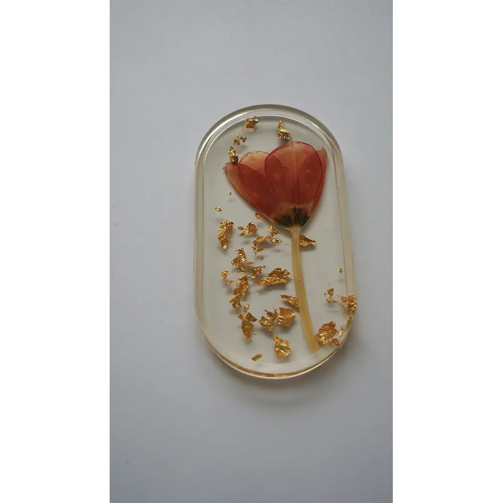 Joyero de Resina con Tulipán Natural y Pan de Oro