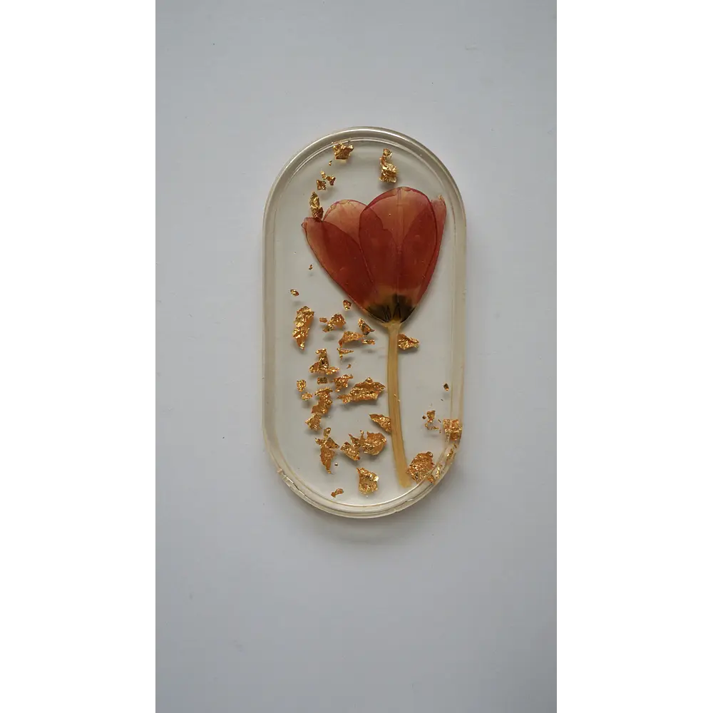 Joyero de Resina con Tulipán Natural y Pan de Oro