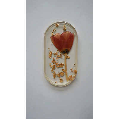 Joyero de Resina con Tulipán Natural y Pan de Oro