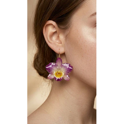 Aros de Orquídea Dendrobium Fucsia Natural en Resina | Joyería Botánica Artesanal