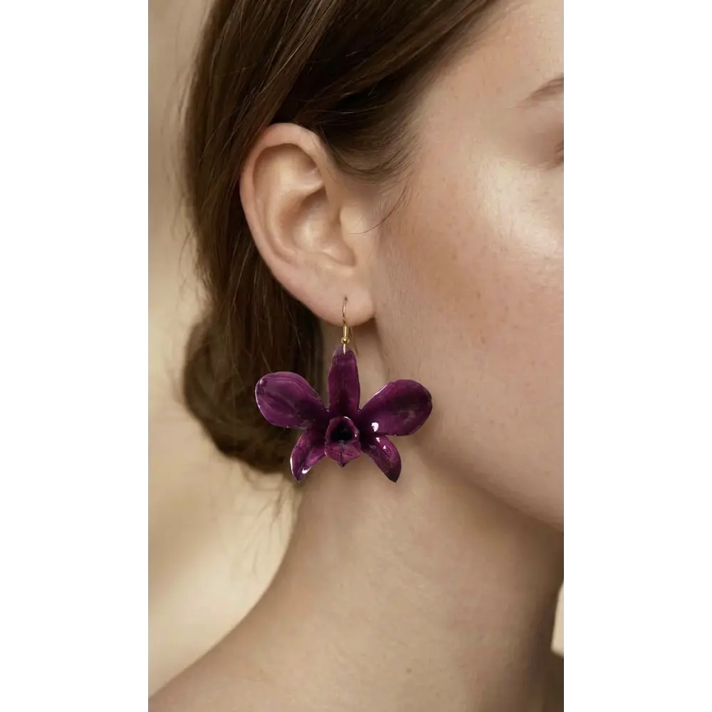 Aros de Orquídea Morada Natural - Resina Encapsulada