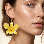 Aros de Orquídea Amarilla Natural en Resina | Joyería Botánica Artesanal