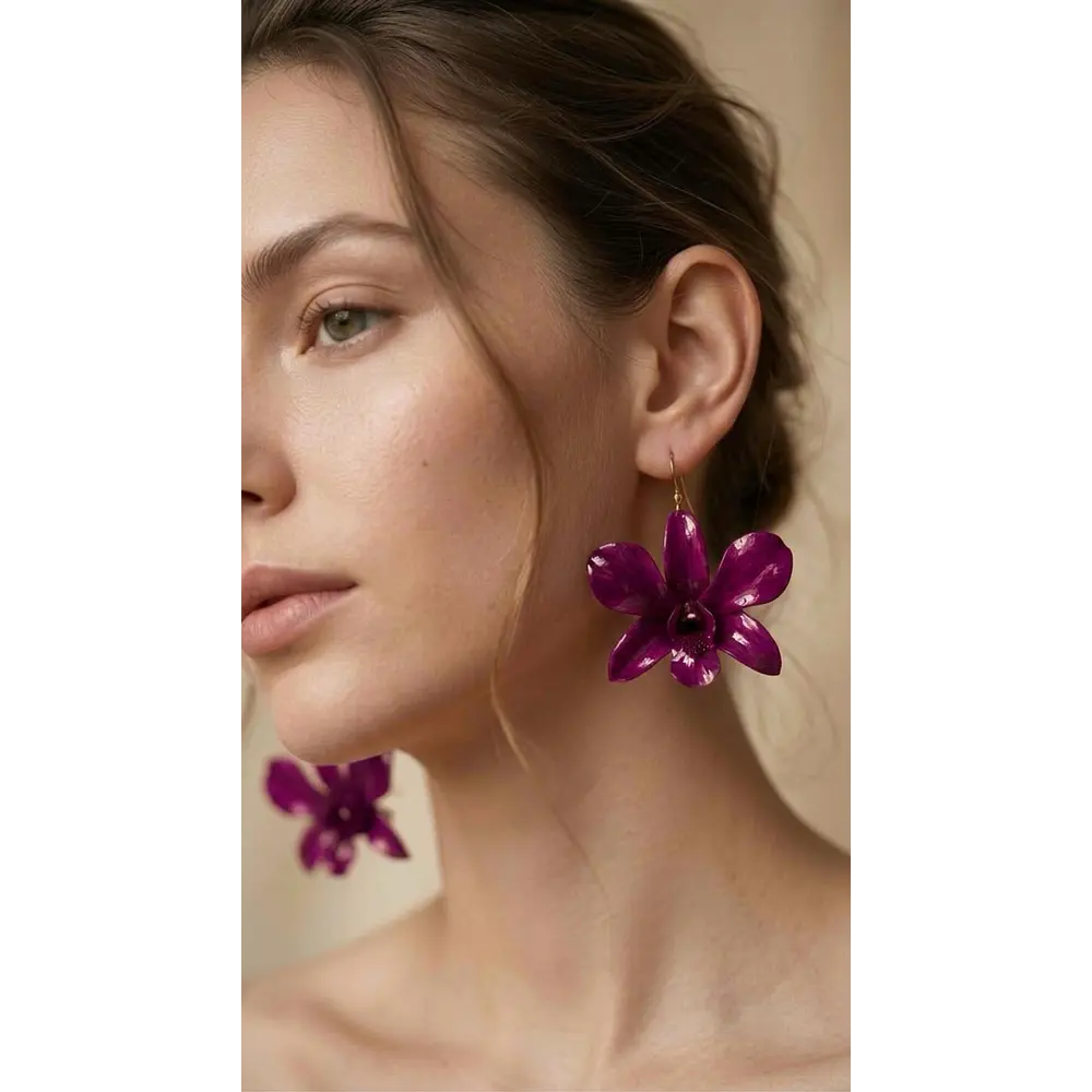 Aros de Orquídea Morada Natural - Resina Encapsulada