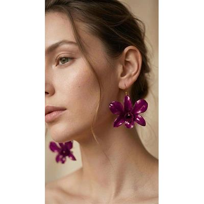 Aros de Orquídea Morada Natural - Resina Encapsulada