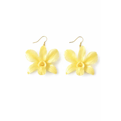 Aros de Orquídea Amarilla Natural en Resina | Joyería Botánica Artesanal