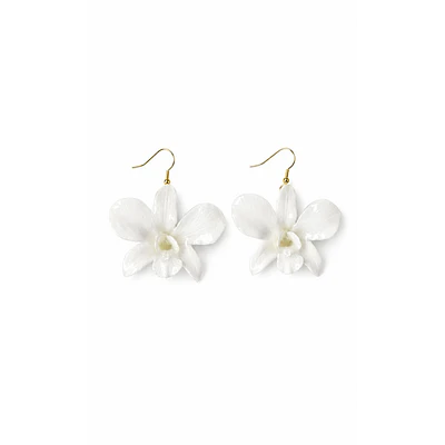 Aros de Orquídea Blanca Natural en Resina | Joyería Botánica Artesanal