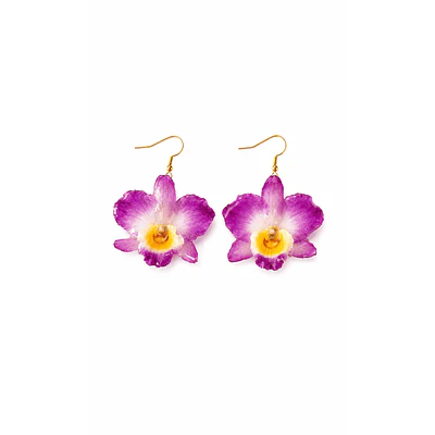 Aros de Orquídea Dendrobium Fucsia Natural en Resina | Joyería Botánica Artesanal