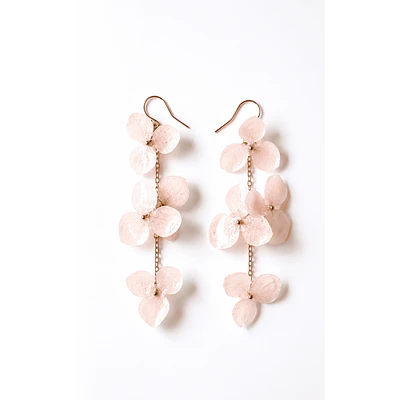 Aros colgantes de hortensias rosa palo- Encapsulados en Resina