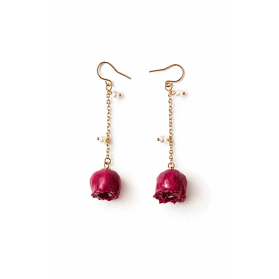 Aros de mini rosas fucsia naturales - Encapsulados en Resina