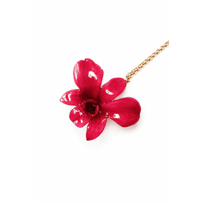 Collar Orquídea Frambuesa Natural - Encapsulada en Resina
