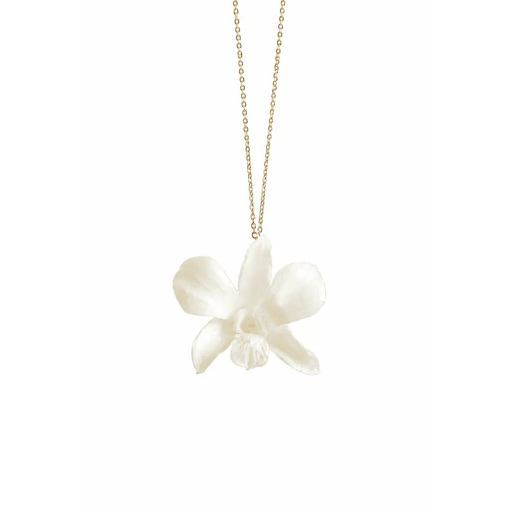 Collar de Orquídea Blanca Natural - Encapsulada en Resina