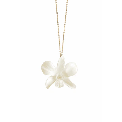 Collar de Orquídea Blanca Natural - Encapsulada en Resina