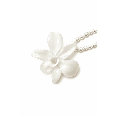 Orquídea Blanca y Perlas de Río Naturales - Encapsulada en Resina