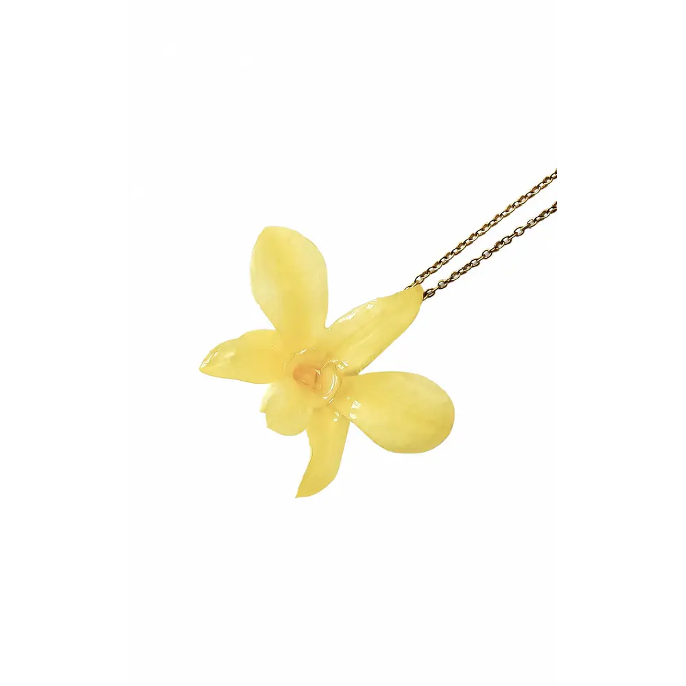 Collar Orquídea Amarilla - Encapsulada en Resina
