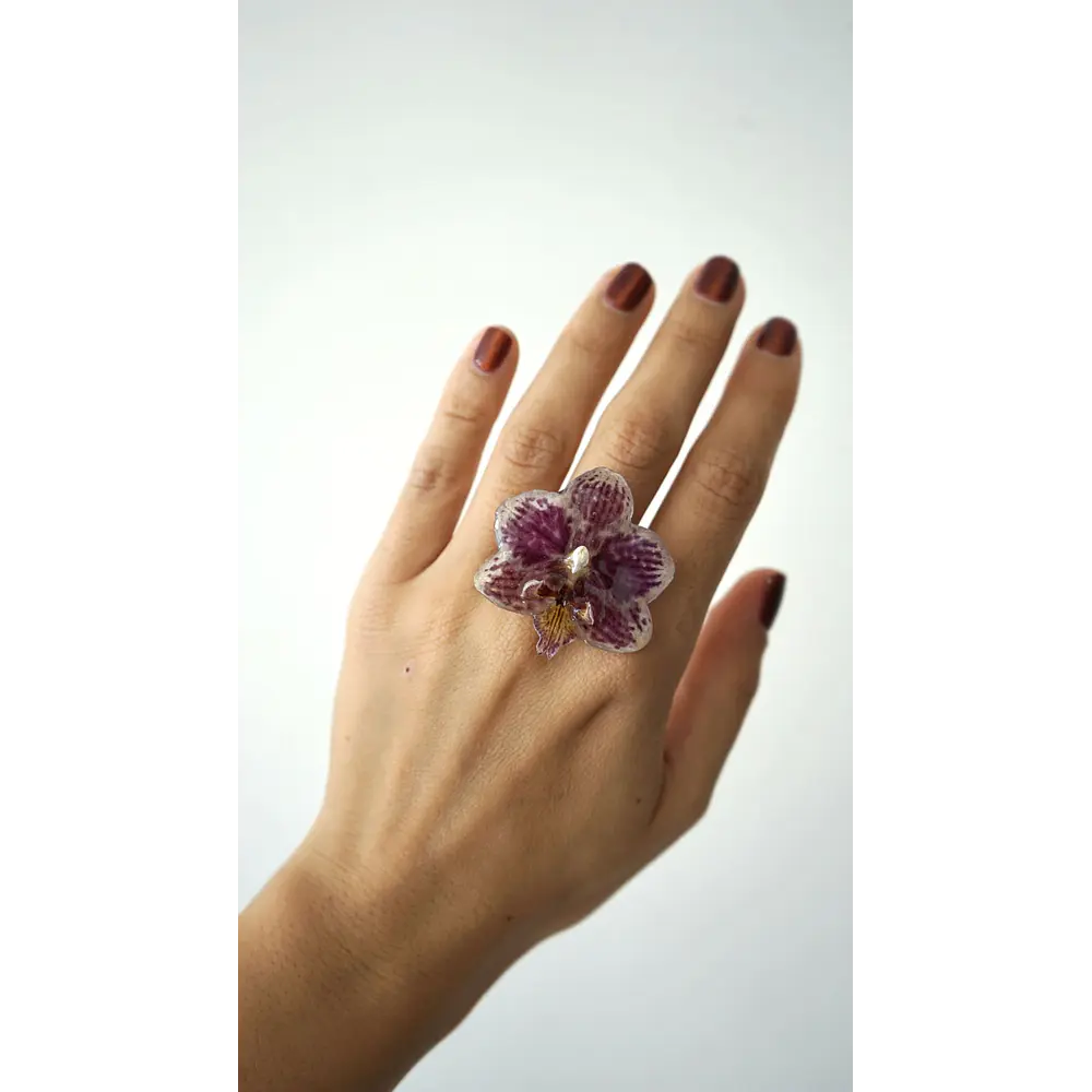 Anillo de Orquídea Jaspeada Natural Preservada | Cande Art