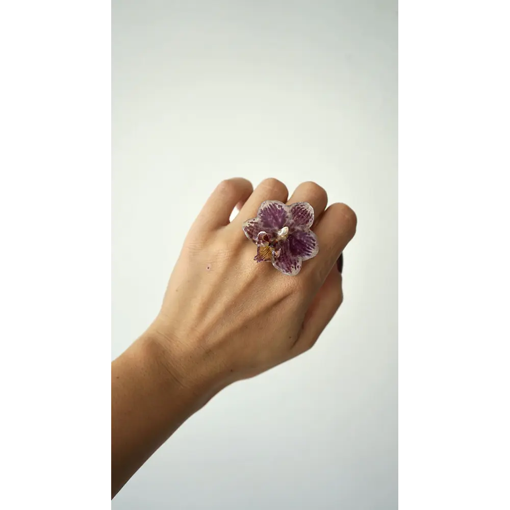 Anillo de Orquídea Jaspeada Natural Preservada | Cande Art