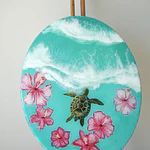 Tortuga en Flor – Cuadro Marino de Resina Epóxica | 40x50 cm