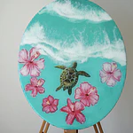 Tortuga en Flor – Cuadro Marino de Resina Epóxica | 40x50 cm