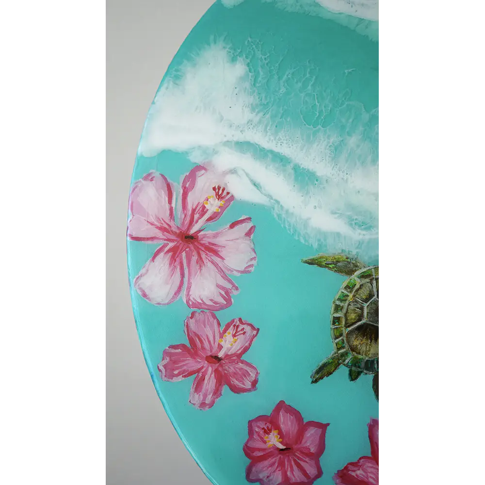 Tortuga en Flor – Cuadro Marino de Resina Epóxica | 40x50 cm