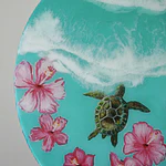 Tortuga en Flor – Cuadro Marino de Resina Epóxica | 40x50 cm
