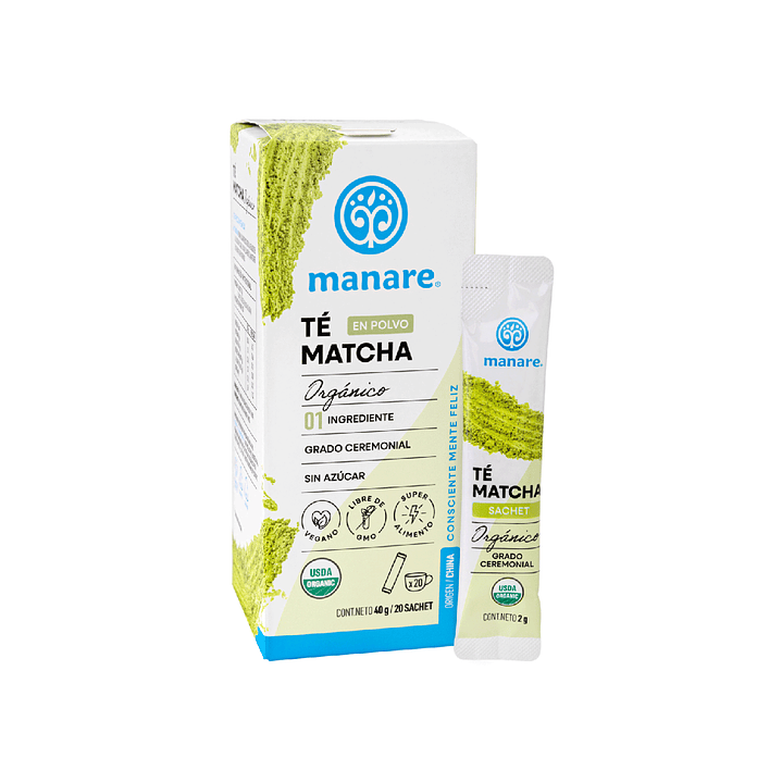 Caja Te matcha sachet organico 20 un Manare 1
