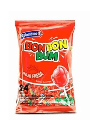 Caramelos chupete Bon Bon Bum fresa bolsa 24 uds