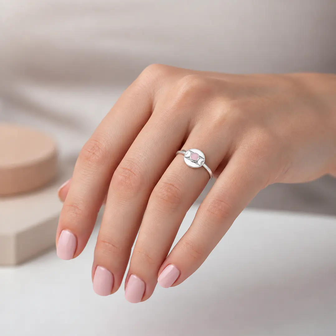 Anillo Fase Lunar Cuarzo Rosa 2