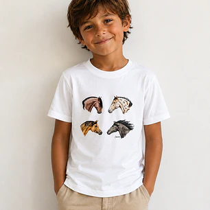 Polera Blanca Niño Niña - Razas de Caballos