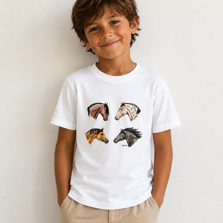 Polera Blanca Niño Niña - Razas de Caballos 1