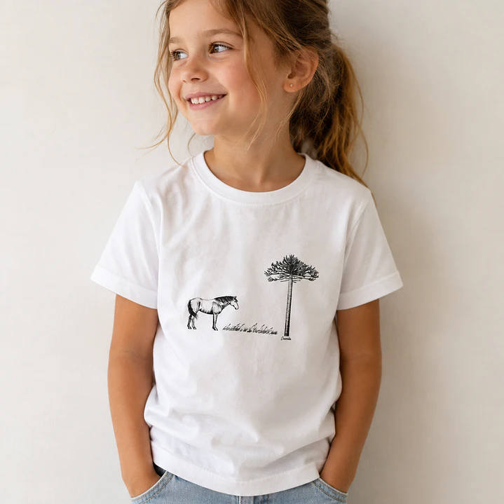 Polera Blanca Niño Niña - Caballo en la Araucanía 1