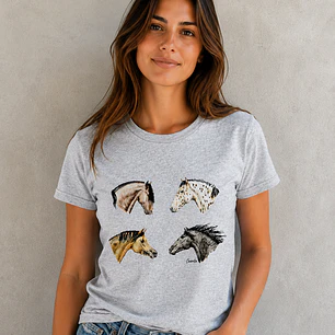 Polera GRIS Mujer - Razas de Caballos