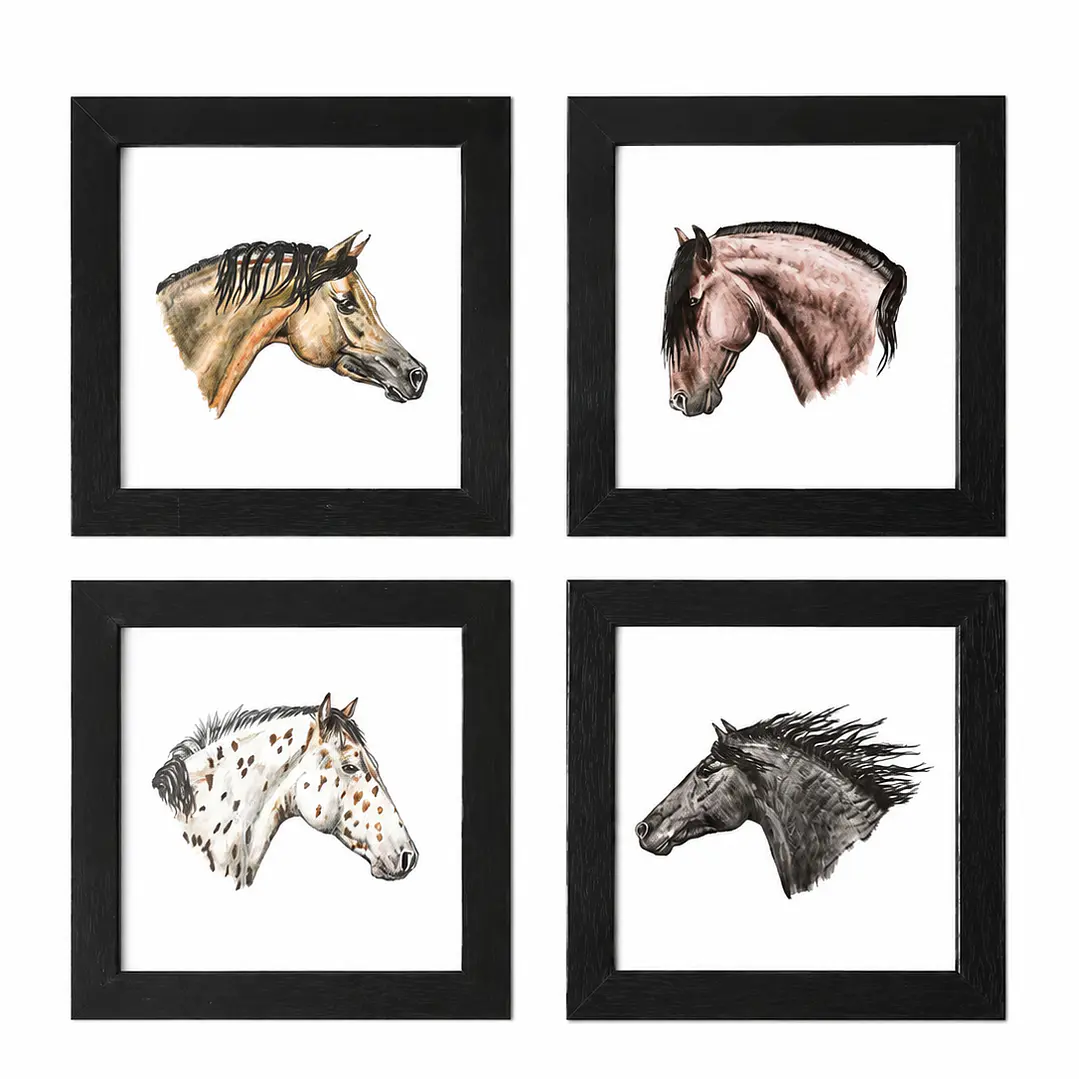 Cuadros 4 Razas de Caballos - 20x20cm 1