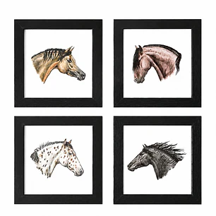 Cuadros 4 Razas de Caballos - 20x20cm