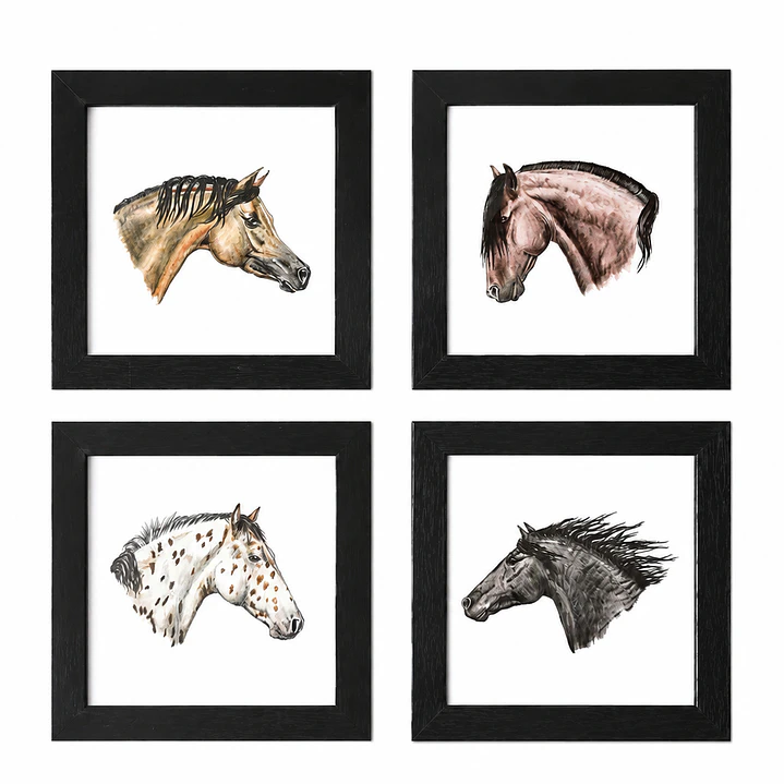 Cuadros 4 Razas de Caballos - 20x20cm 1