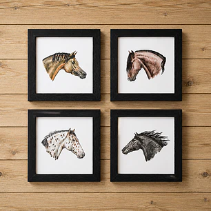 Cuadros 4 Razas de Caballos - 20x20cm