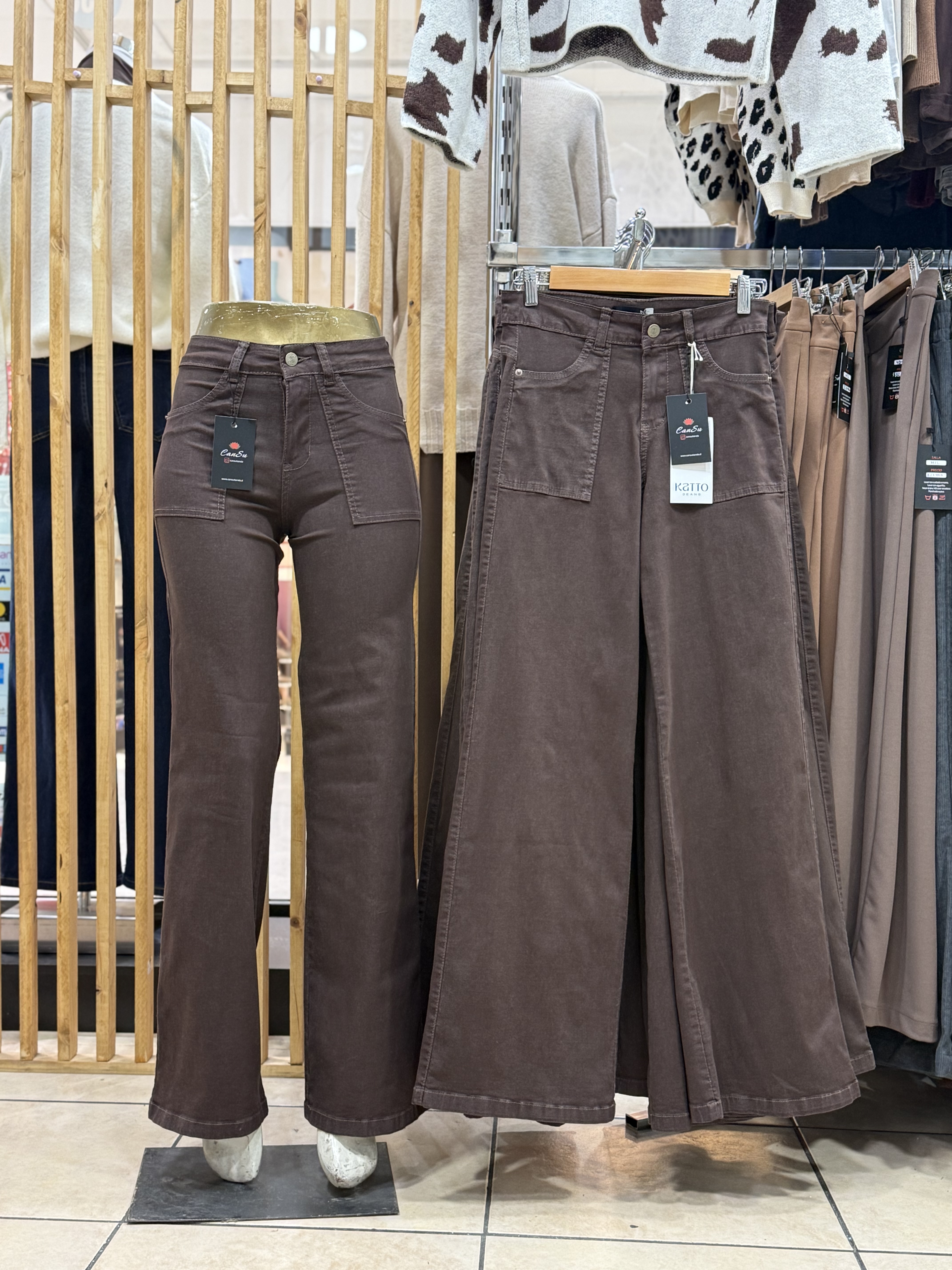 Jeans Wide Leg Palazzo Elasticado Tiro Alto Oversize Push Up Chocolate