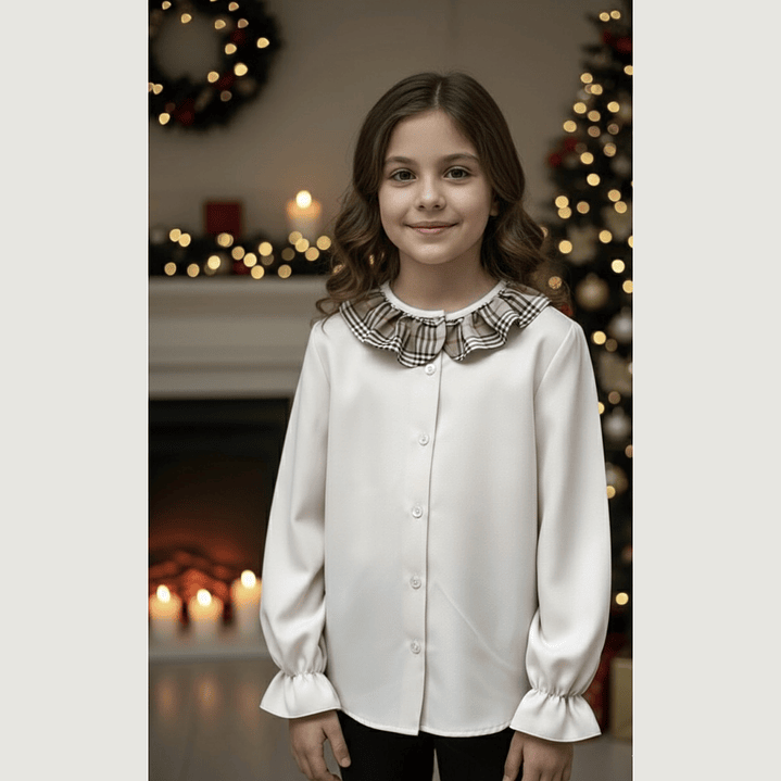 Blusa #Bege com Pormenores em #XadrezBege | Menina 1